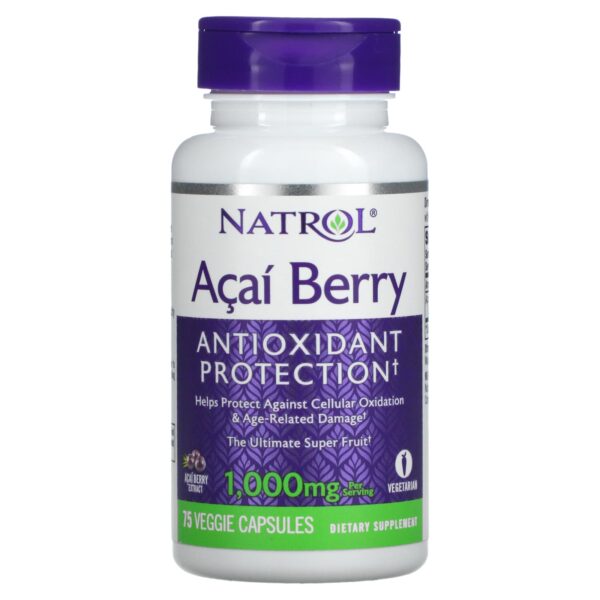 Natrol Acai Berry Capsules Antioxidant Supplements 500 Mg - 75 Veggie Caps