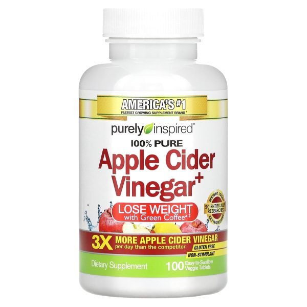 Apple Cider Vinegar Diet Pills 100 Easy-to-swallow Vegan Tablets - શુદ્ધ પ્રેરિત Apple Cider Vinegar - EZ Health Beauty
