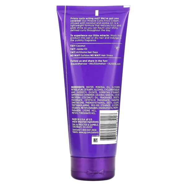 Aussie Miracle Curls Frizz Taming Cream with Coconut & Jojoba Oil 6.8 oz (193 g)