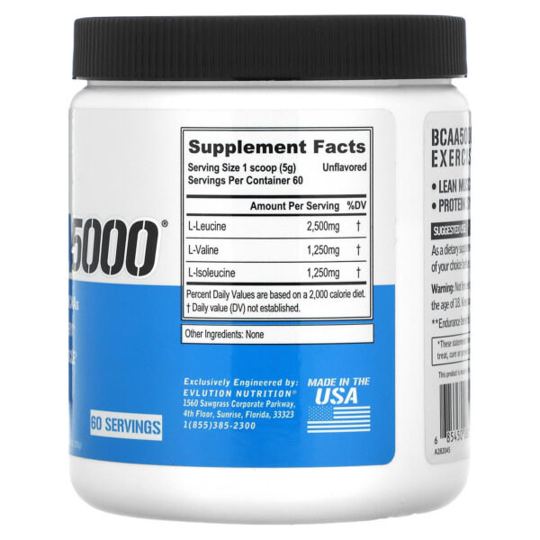 Evlution Nutrition Bcaa 5000 Unflavored - 10.58 Oz (300 G)