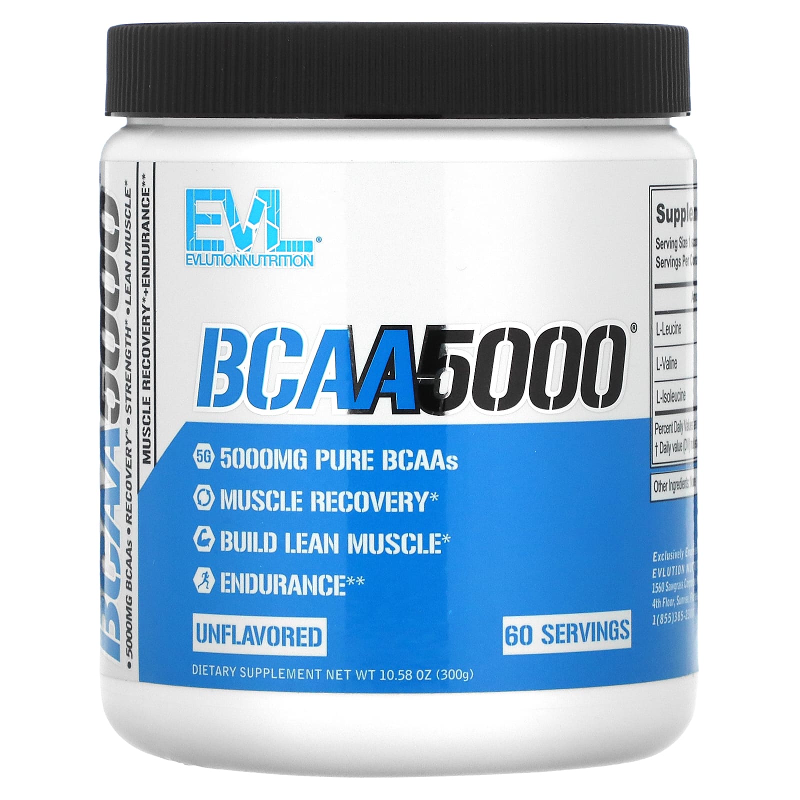 مكمل bcaa 5000 من EVLution Nutrition, بدون نكهات, 10.58 أونصة (300 جم)