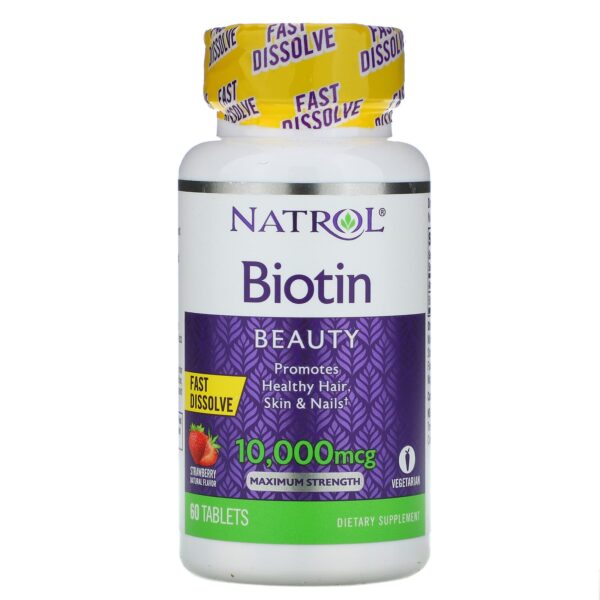 Natrol Biotin Beauty Maximum Strength Tablets With Strawberry 10000 Mcg - 60 Tablets