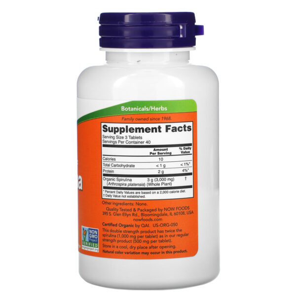 Now Foods Certified Organic Spirulina Super Green 1000 Mg - 120 Tablets