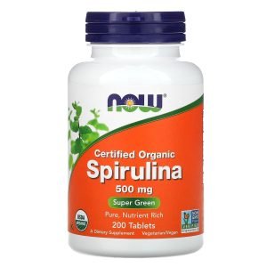 NOW Foods Certified Organic Spirulina super green 500mg - 200 Tablets