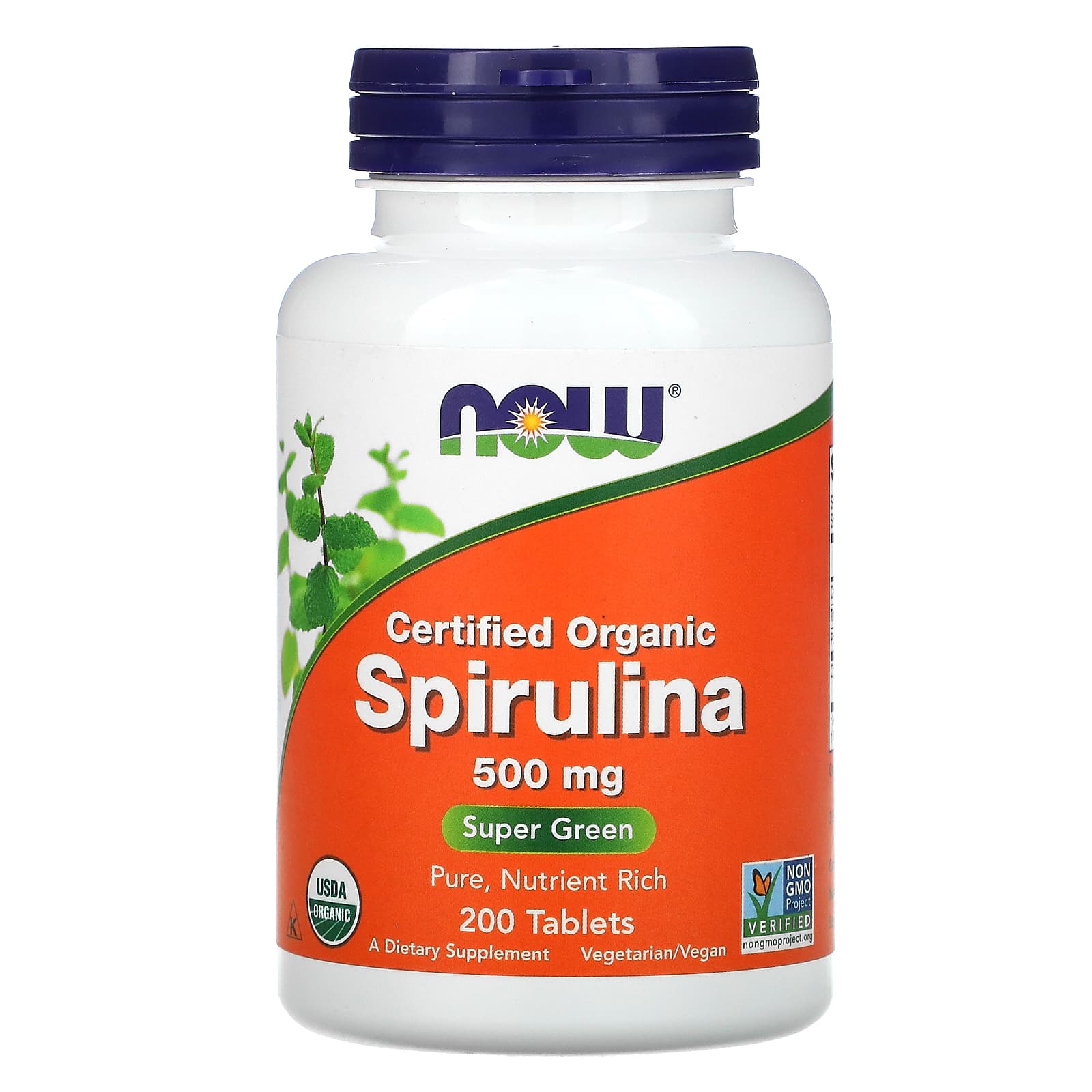 Now Foods Certified Organic Spirulina Super Green 500Mg - 200 Tablets