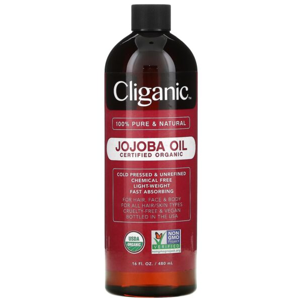 Cliganic Certified Organic Jojoba Oil Hair And Skin Moisturizer 16 Fi Oz (473 Ml)