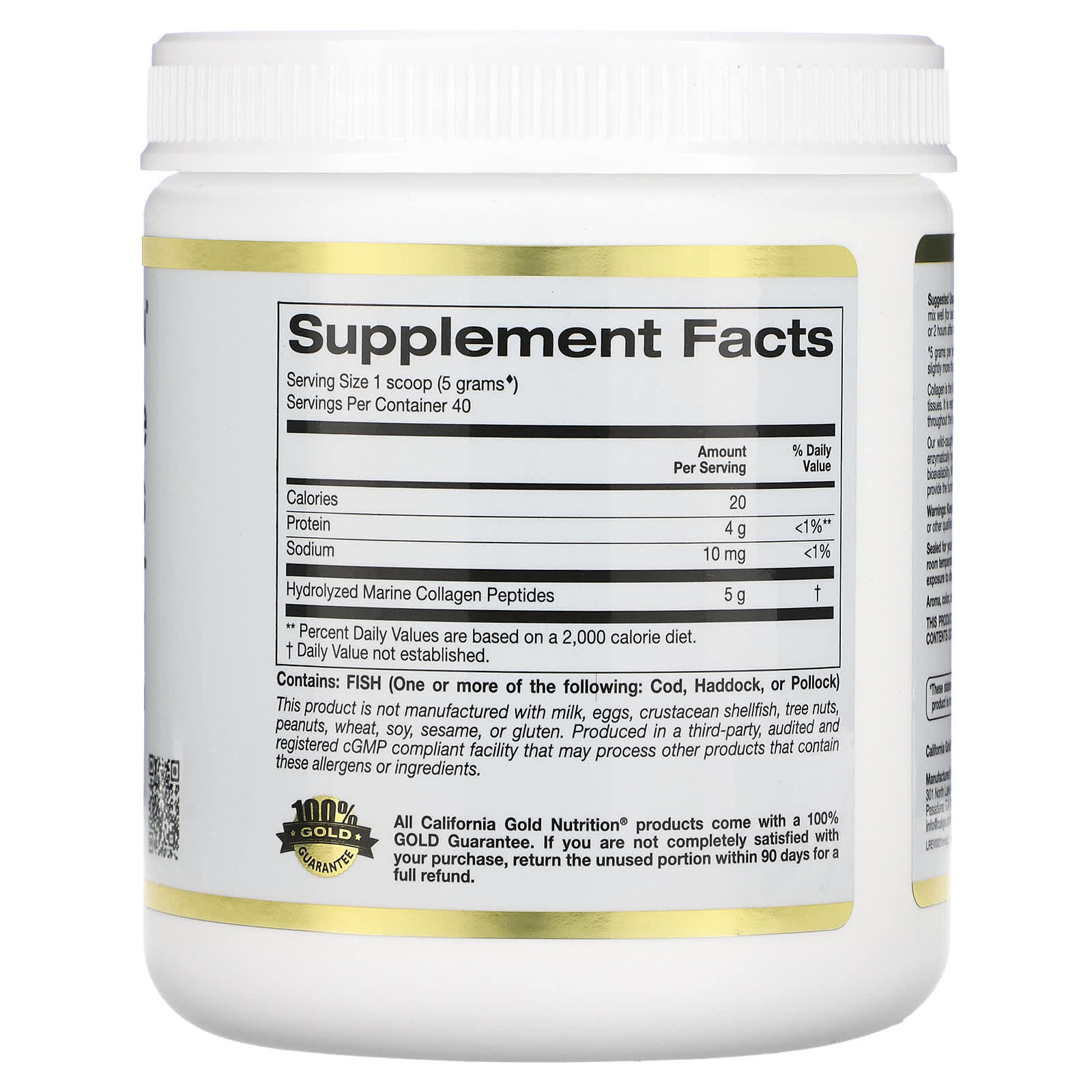 California Gold Nutrition hydrolysed marine collagen powder – non flavored 200g - Image 2