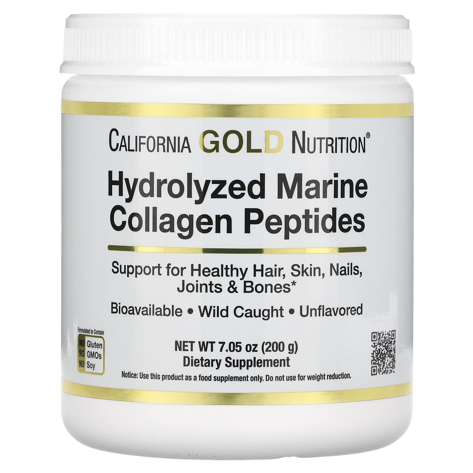 California Gold Nutrition hydrolysed marine collagen powder – non flavored 200g - Image 1