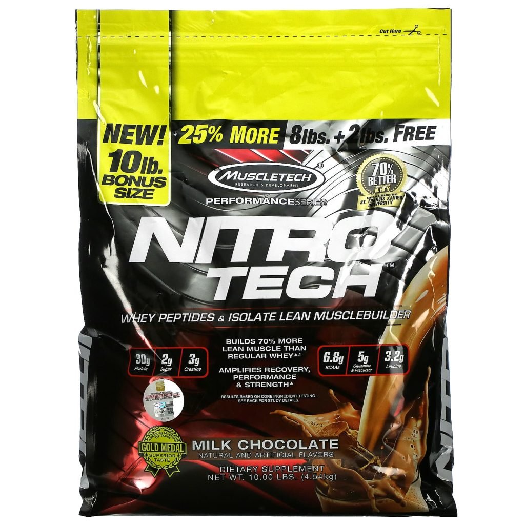 Nitro Tech - Whey Peptides &Amp; Isolate Lean Musclebuilder - Milk Chocolate - 10 Lbs (4.54 Kg) - Muscletech