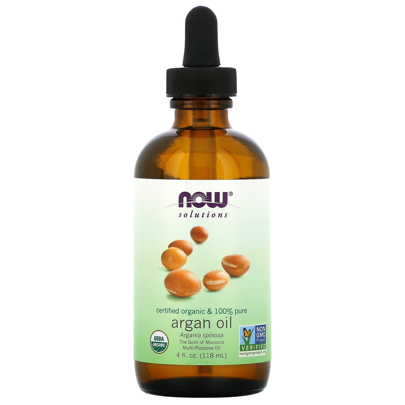 Solutions - Certified Organic &amp; 100% Pure Argan Oil - 4 fl oz (118 ml) - NOW Foods