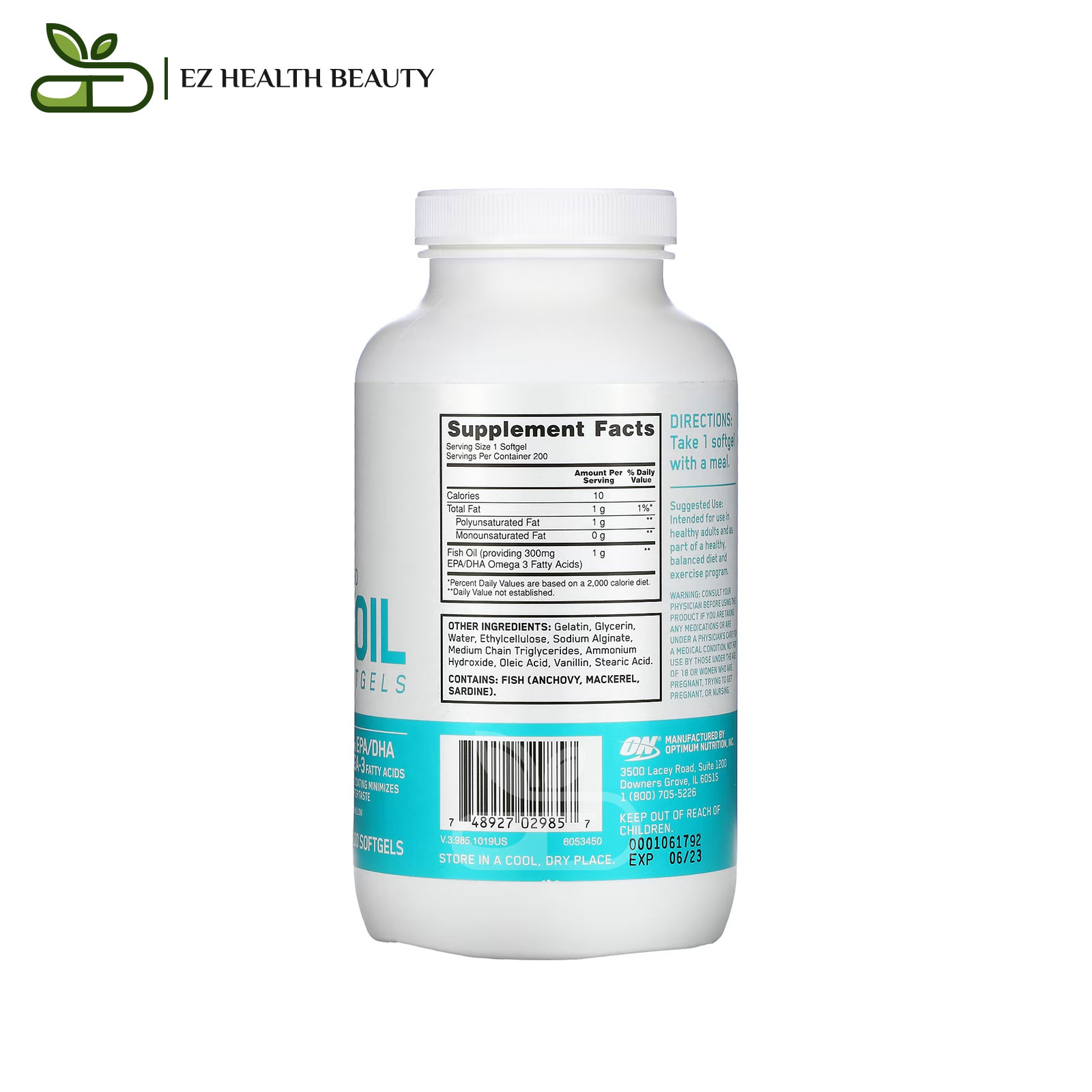 Enteric Coated Fish Oil Optimum Nutrition - 200 Softgels For Reducing Symptoms Of Rheumatoid Pain