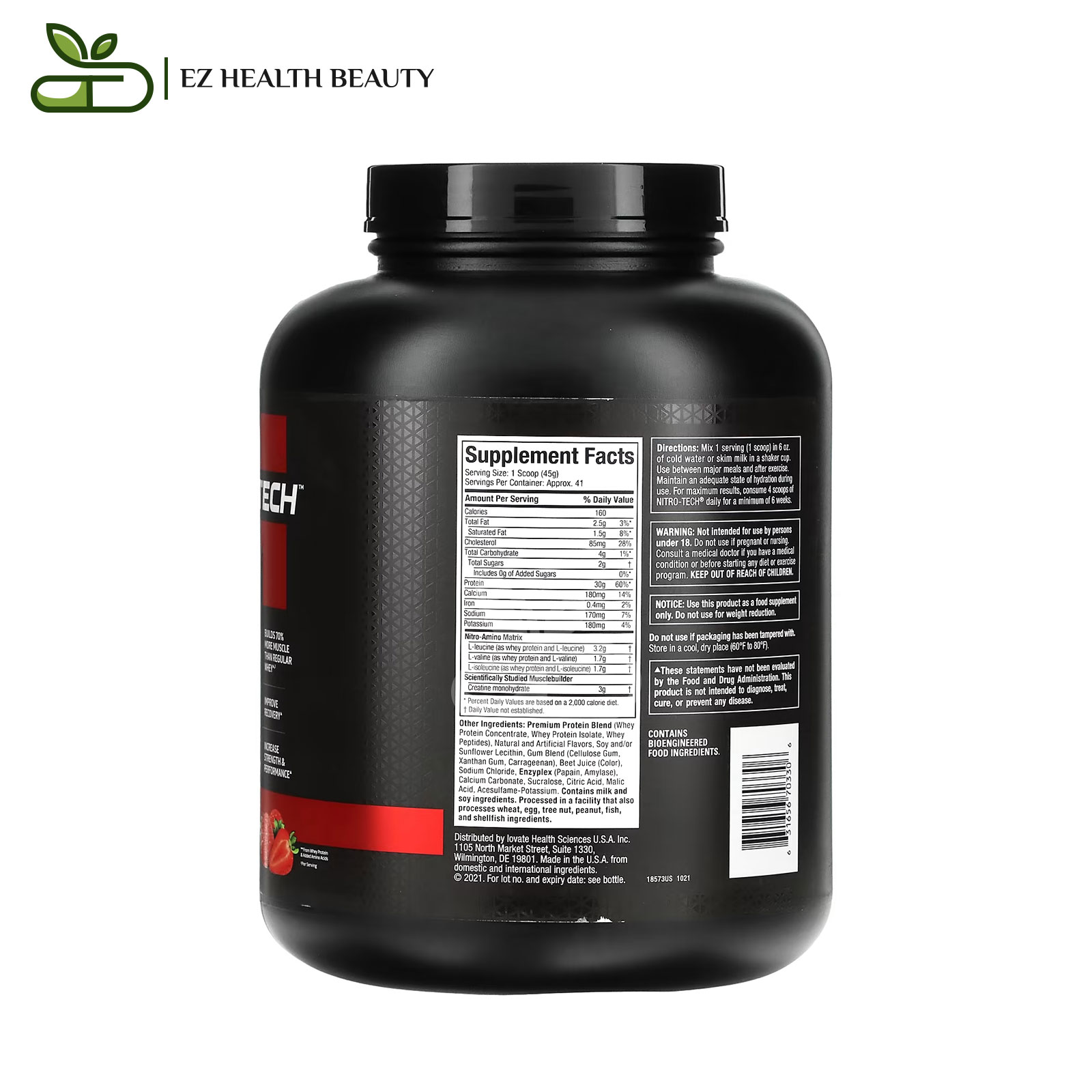 Nitro Tech - Whey Protein Strawberry Muscletech For Building Lean Muscles - (1.81 Kg)