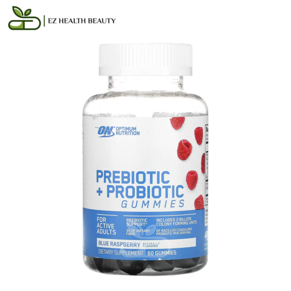 Prebiotic And Probiotic Gummies Optimum Nutrition With Blueberry Flavor 60 Gummies