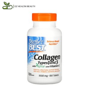 حبوب الكولاجين مع فيتامين سي للشعر والبشرة والأظافر والعظام 1000 مجم 180 كبسولة Collagen Types 1 and 3 with Peptan and Vitamin C Doctor`s Best