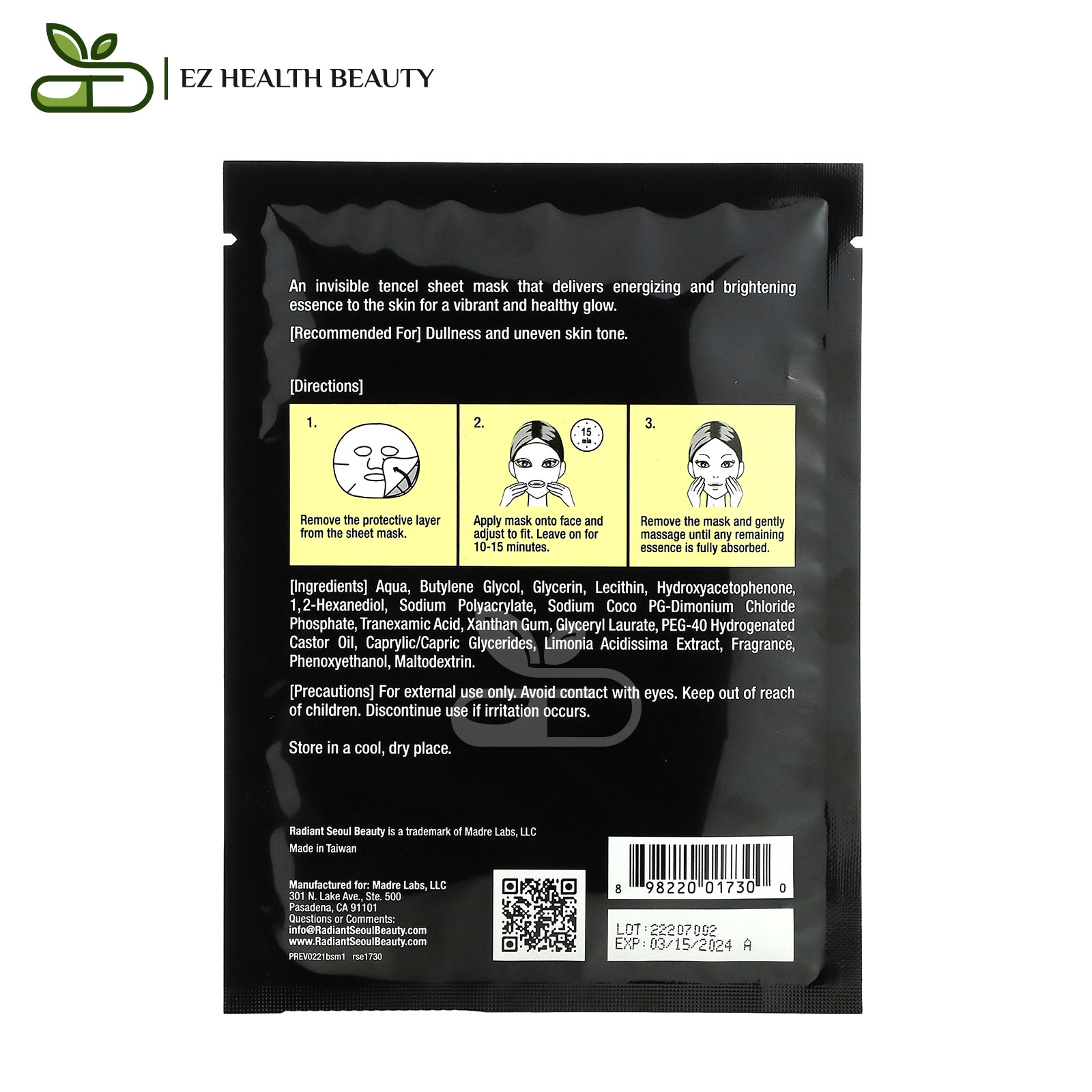 قناع ورقي لتفتيح البشرة من راديانت سول قناع ورقي واحد Brightening Beauty Sheet Mask Radiant Seoul - Image 2