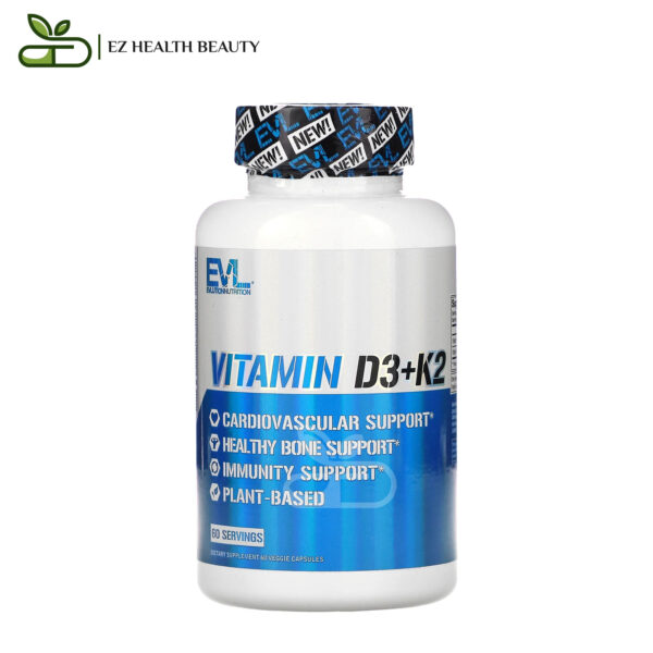 فيتامين د3 و ك2 لدعم صحة القلب والأوعية الدموية والعظام 60 كبسولة Vitamin D3+K2 Evlution Nutrition