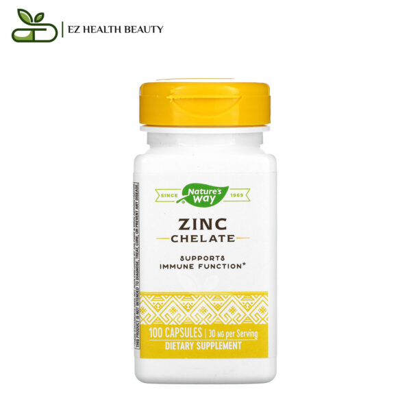 كبسولات الزنك شيلات لرفع المناعة 30 مجم 100 كبسولة Zinc Chelate Nature'S Way