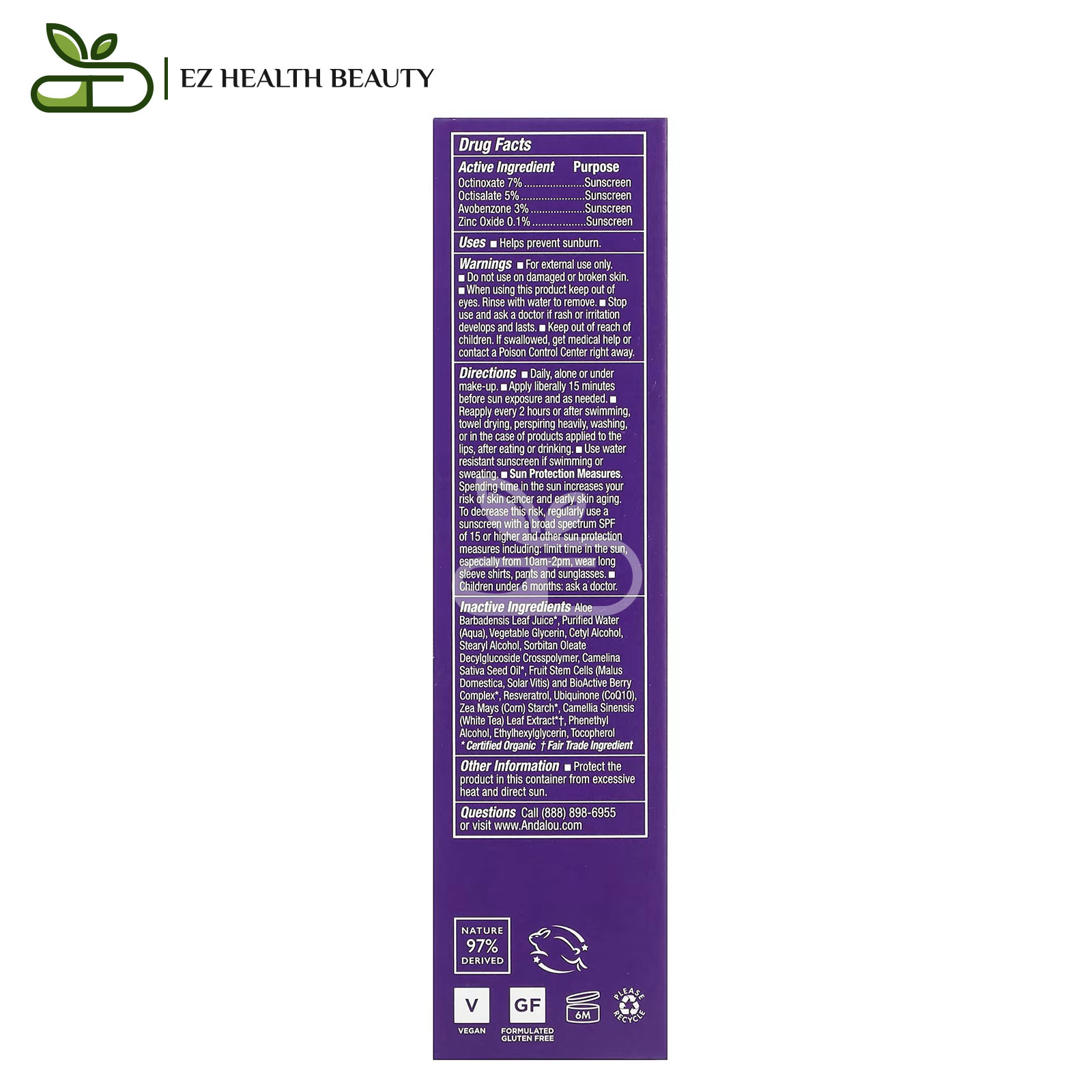 Andalou Naturals سيروم للتجاعيد بمعامل حماية من الشمس SPF 30 بدون رائحة 58 مل - Andalou Naturals, Facial Serum, SPF 30, Age Defying, Unscented, 2 fl oz (58 ml)