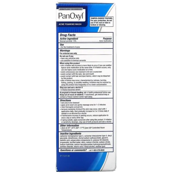 Panoxyl Acne Foaming Wash Benzoyl Peroxide 10% Maximum Strength - 5.5 Oz (156 G)