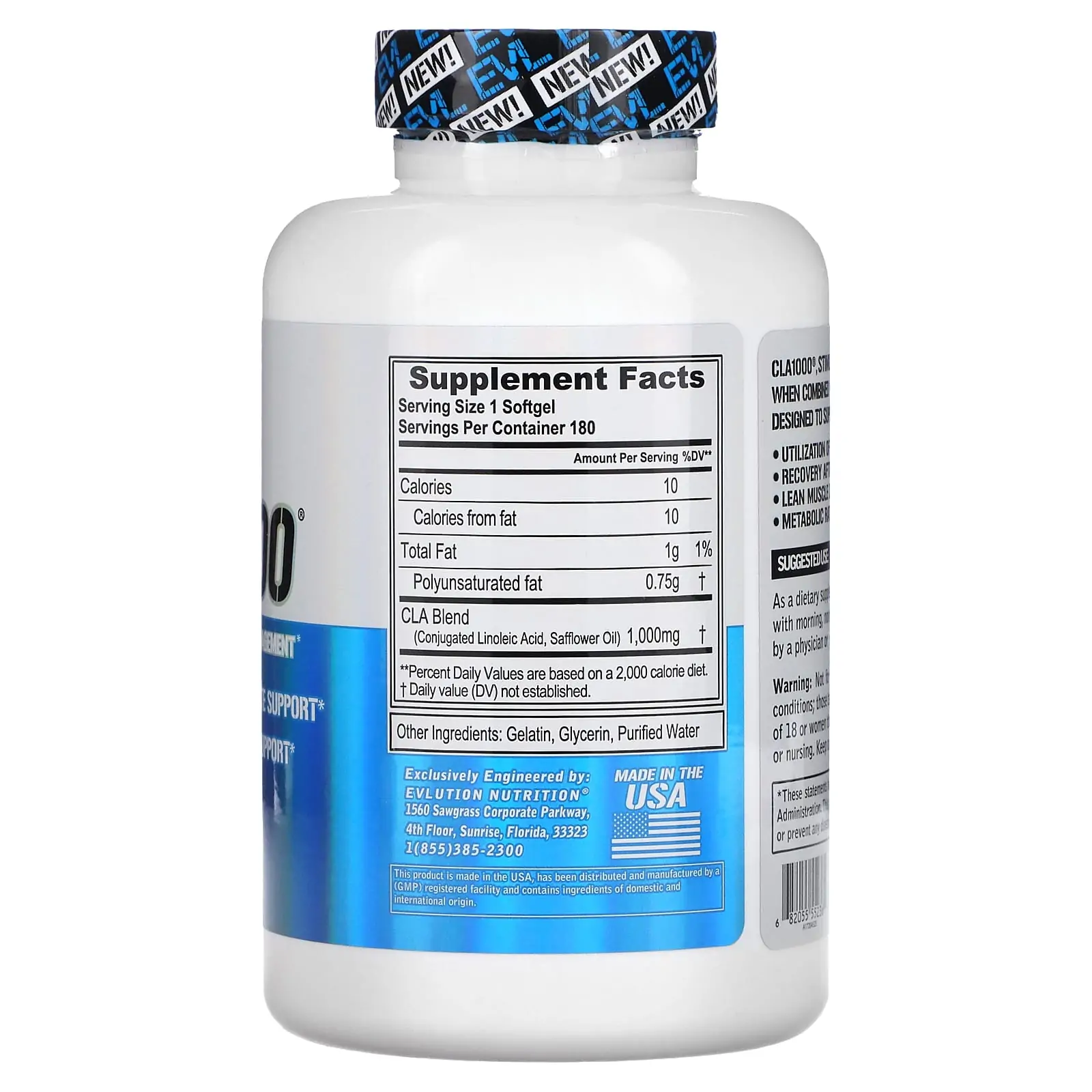 Evl Cla 1000 Mg - Stimulant Free Weight Management - 180 Softgels - Evlution Nutrition