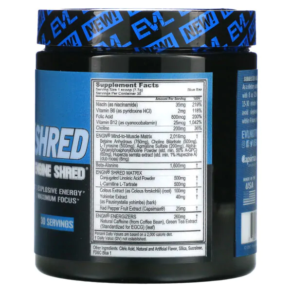 Engn Shred Pre Workout Engine Shred Blue Raz 231 G Evlution Nutrition