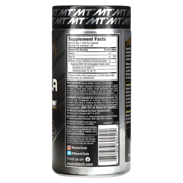 حبوب حمض اللينوليك بلاتنيوم مكمل غذائي لحرق الدهون Muscletech Cla 800 ملجم 90 كبسولة