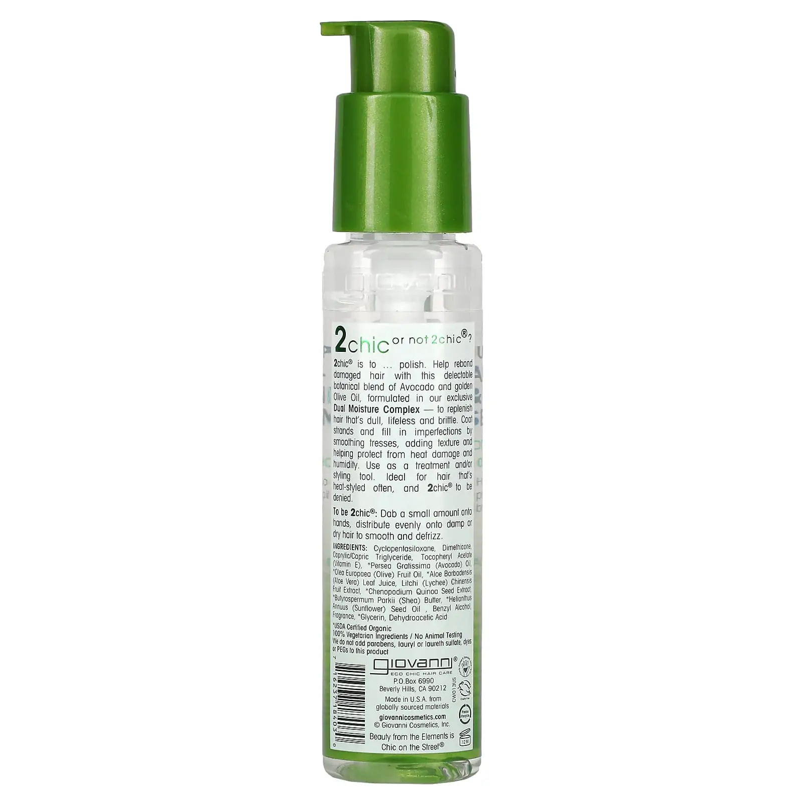 Giovanni 2Chic Ultra-Moist Super Potion Anti-Frizz And Binding Serum Oil Avocado And Olive Oil - 2.75 Fl Oz (81 Ml) Giovanni 2Chic Super Potion Serum Ingredients