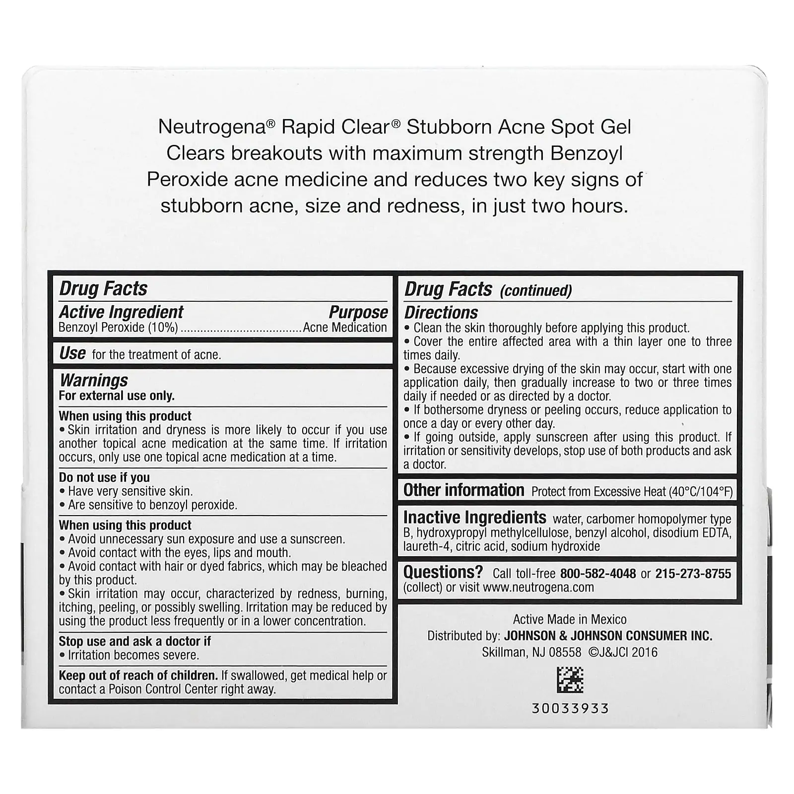 Rapid Clear - Stubborn Acne Spot Gel - Maximum Strength - 1 Oz (28 G) - Neutrogena