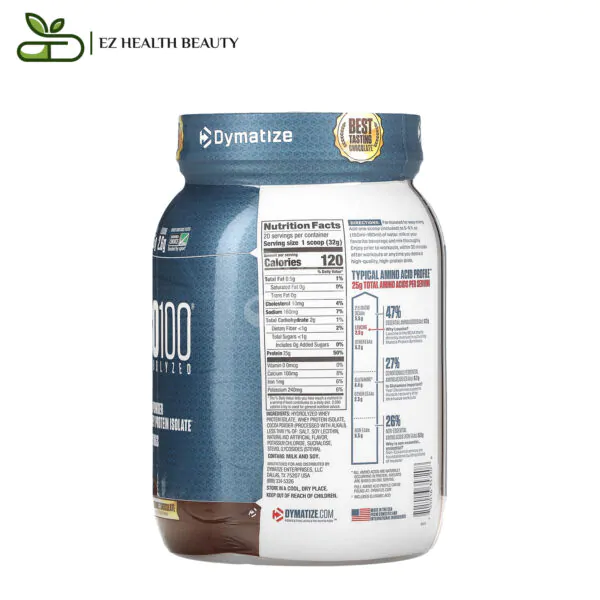 Iso 100 Protein Hydrolyzed Dymatize 100% Whey Protein Isolate Gourmet Chocolate 640 Gm