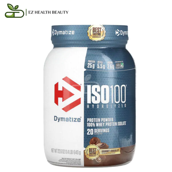 بروتين ايزو 100 Iso 100 Dymatize بروتين مصل اللبن المعزول 100% نكهة الشيكولاتة الفاخرة 640 جرامًا