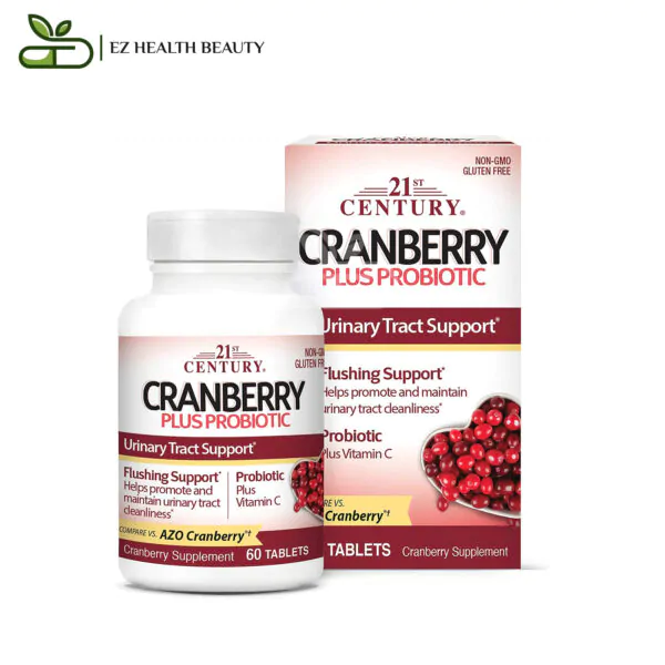 كبسولات كرانبري بلس بروبيوتيك لدعم المسالك البولية 60 قرصًا Cranberry Plus Probiotic 21St Century