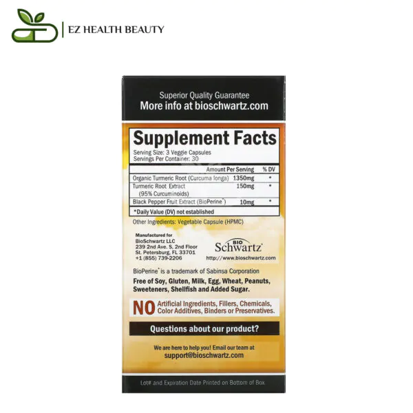 كركمين الكركم مع Bioperine مضاد للالتهاب 500 مجم 90 كبسولة Tumeric Curcumin With Bioperine Bioschwartz