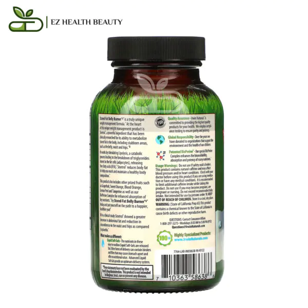 Irwin Stored Fat Belly Burner Liquid Soft Gels Help Breakdown Stored Fat