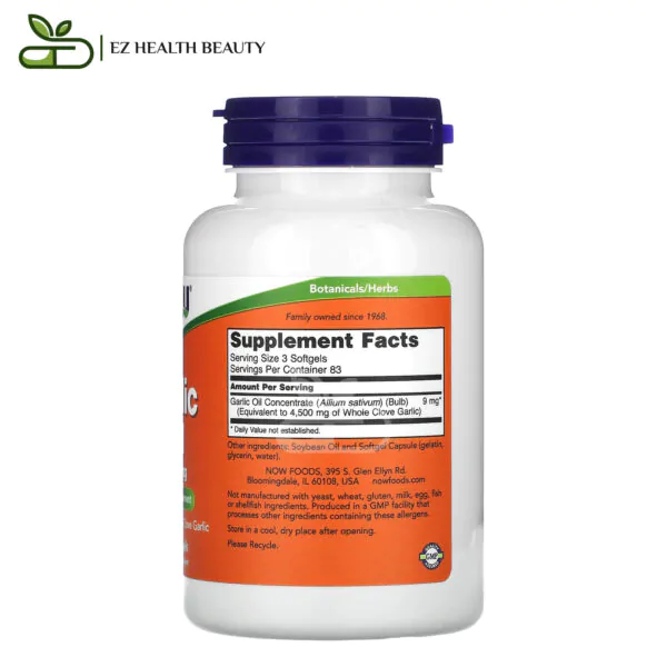 Garlic Oil Supplement For The Body Health Now Foods 500 Mg 250 Softgels