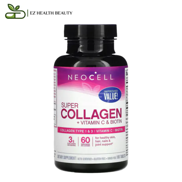 سوبر كولاجين مع فيتامين سي والبيوتين لدعم صحة البشرة والشعر والأظافر والمفاصل 180 قرصًا Super Collagen + Vitamin C &Amp;Amp; Biotin Neocell