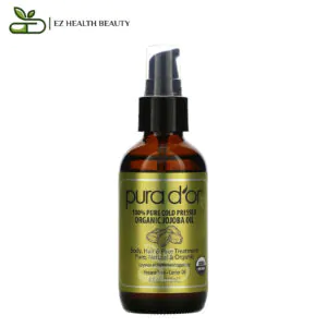 زيت الجوجوبا العضوي النقي 100% والمعصور على البارد لمعالجة الجسم والشعر والبشرة 118 مل Pure Cold Pressed Organic Jojoba Oil Pura D'or